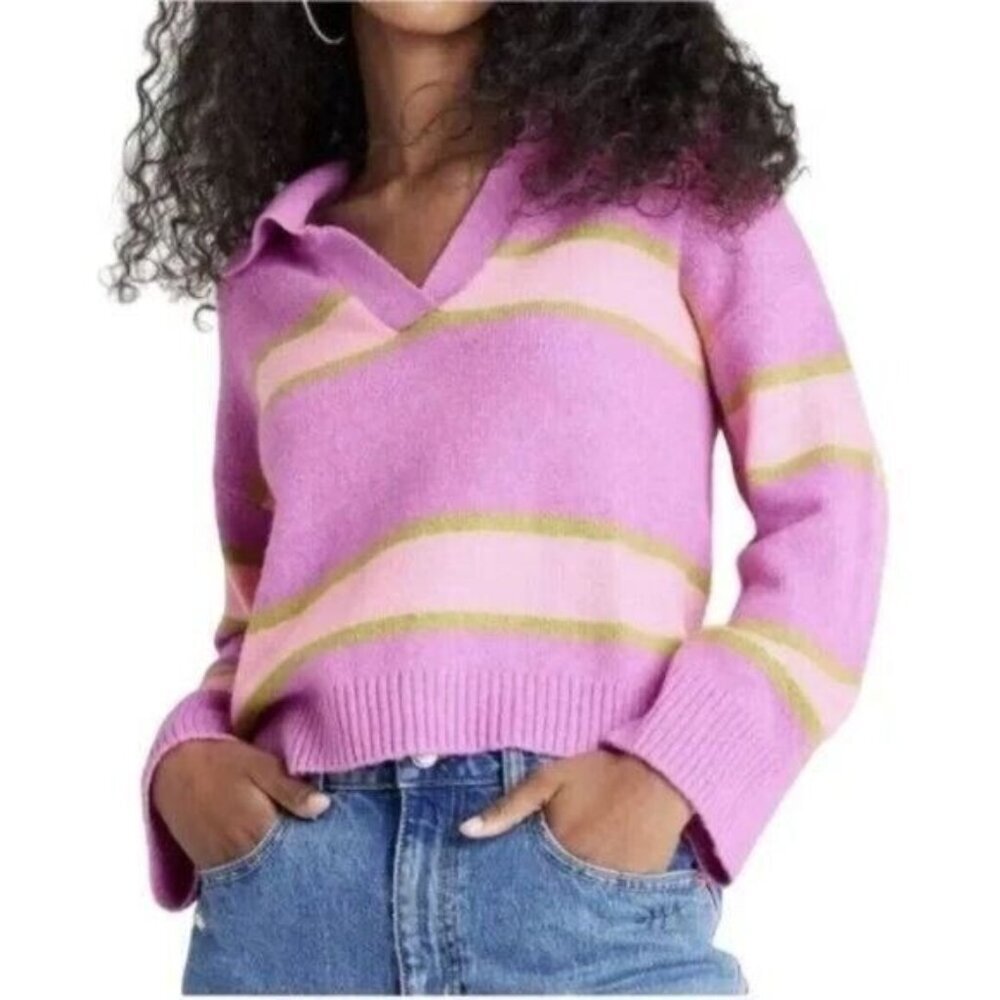 Wild Fable Womens Striped Collared Sweater Purple Preppy Soft Girl Size S